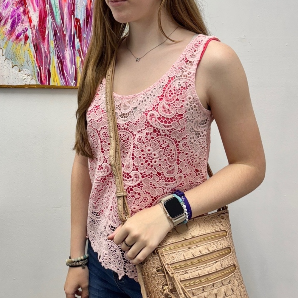 Pink Vintage-Inspired Crochet Lace Tank Boho Top - Summer Festival Fashion